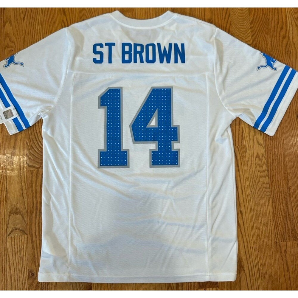 🎁NWT Amon Ra St. Brown! The GOAT NFL White and Blue Men's Jersey Go Lions!!